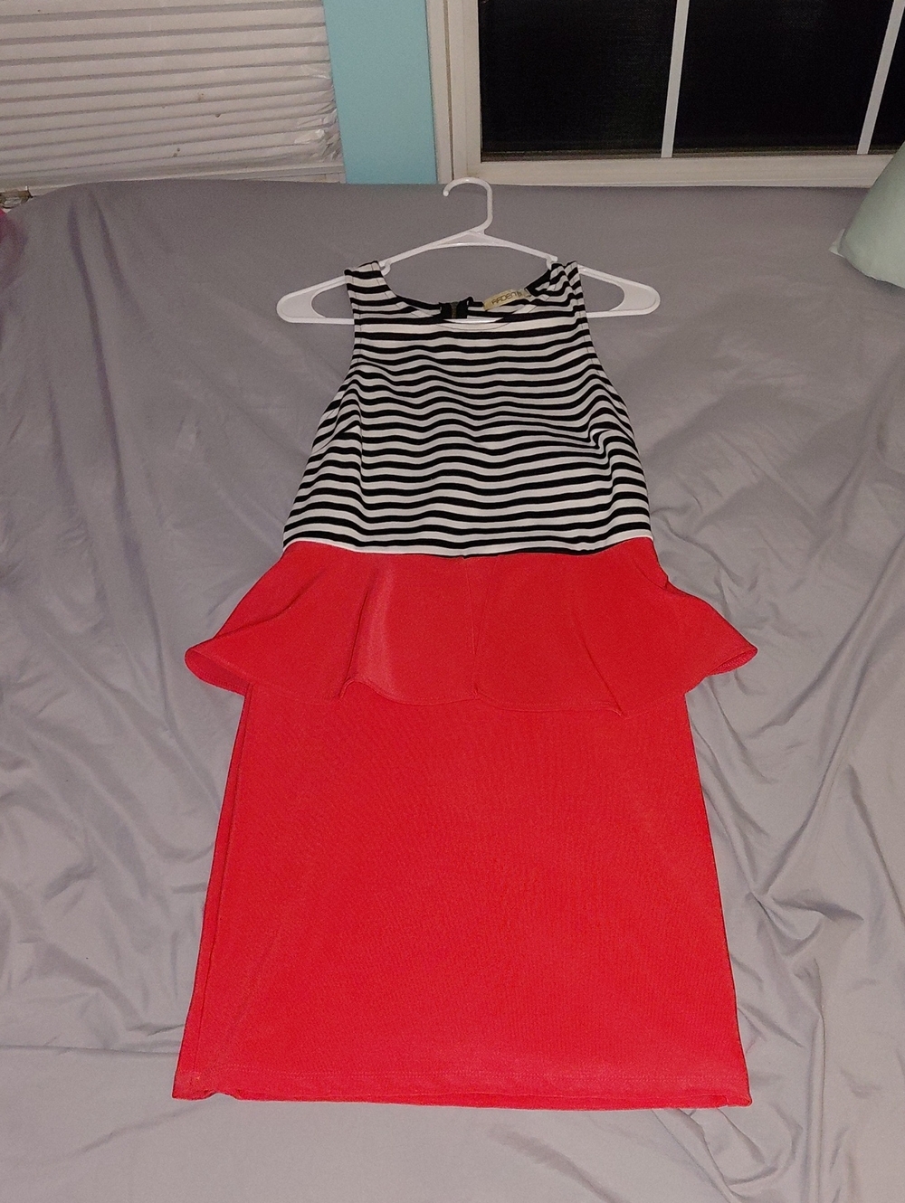 Arden B. Coral Dress W/ White & Black Stripped Sleeveless Top